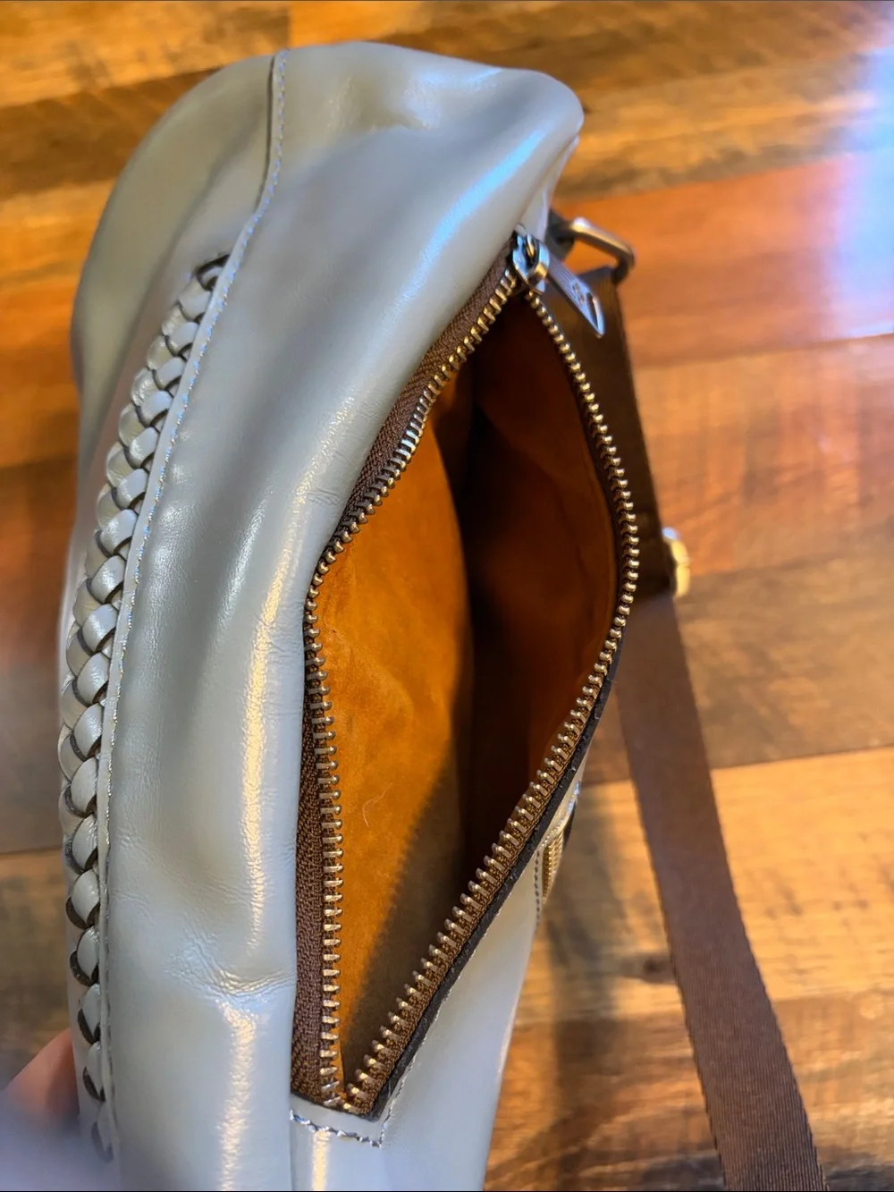 Patricia Nash Blue Leather Sling Bag with Braided Detail